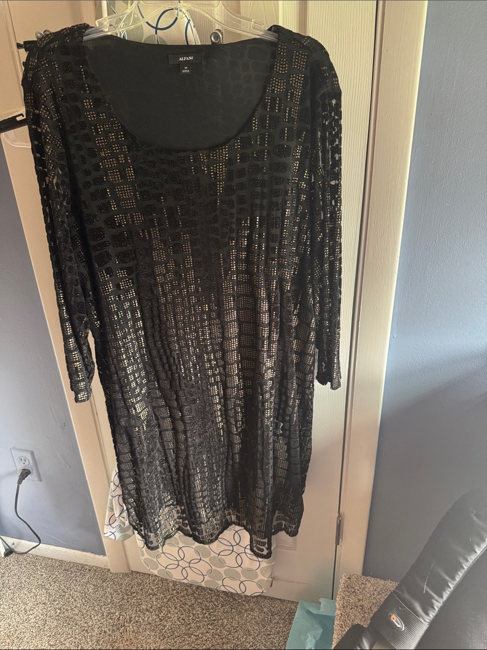Alfani Black Sheer Mesh Overlay Scoop-Neck Long Sleeve Tunic